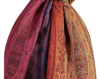 Omkeerbare meerkleurige pashmina kleurrijke sjaal omslagdoek - stijlvol, zacht en levendig damesmodeaccessoire bloemkleur roestbruin