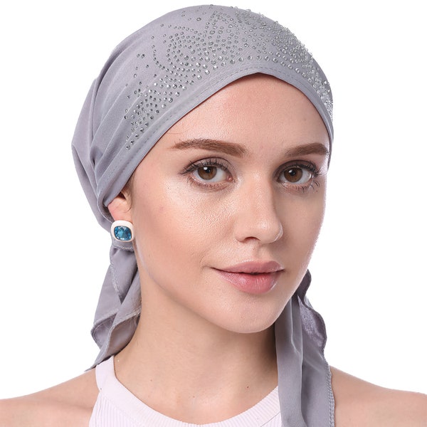 Chemo Hat Stretchy Crystal Pleated Beanie Bandana Turban Cap Skull Cap Ethnic Head Wrap Hat Headscarf Hair Loss
