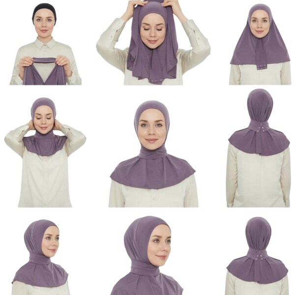 Ready To Go Instant Hijab for Ladies Girls Women With Tie Back Buttons Premium Quality Jersey Scarf