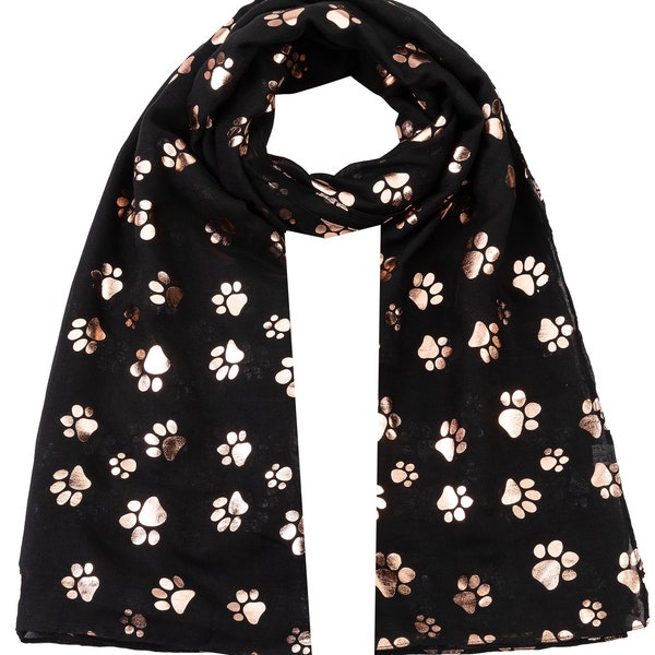 Rose Gold Foiled Animal Dogs Paw Print Scarf Wraps Shawl Scarves