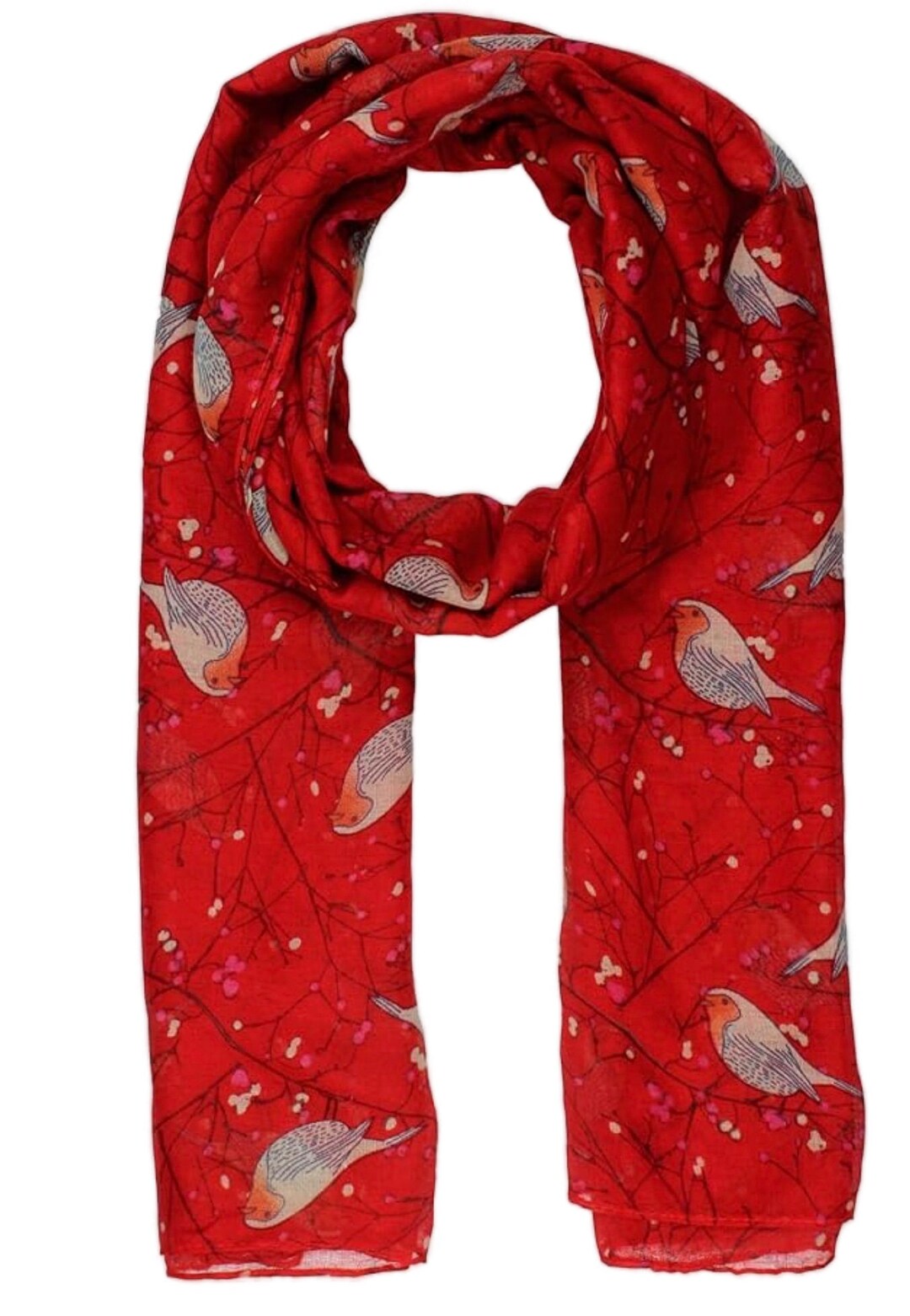 Ladies Women's Fashion New Robin Print Long Scarves Floral Neck Scarf