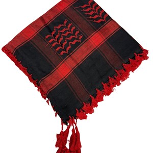 Scarf Military Shemagh Desert Palestinian Arafat Tactical Desert Keffiyeh Head Neck Cotton Arab Wrap with Tassel Red & Black