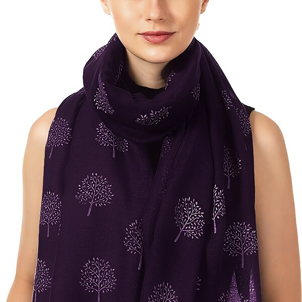 Aubergine Mulberry Tree Print Fashion Scarf Shawl Wrap Women Ladies Long