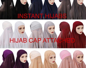 2 in 1 Instant Chiffon Hijab Scarf With Inner Cap One Piece for Ladies Girls Women