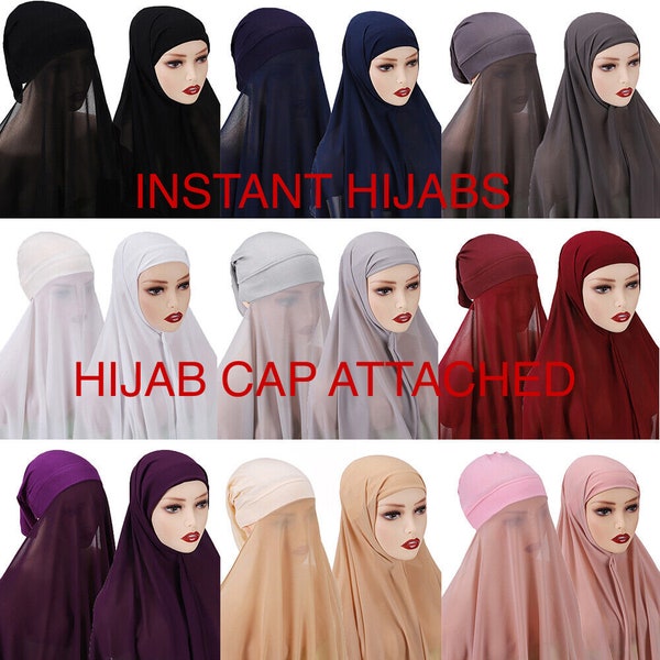 2 in 1 Instant Chiffon Hijab Scarf With Inner Cap One Piece for Ladies Girls Women