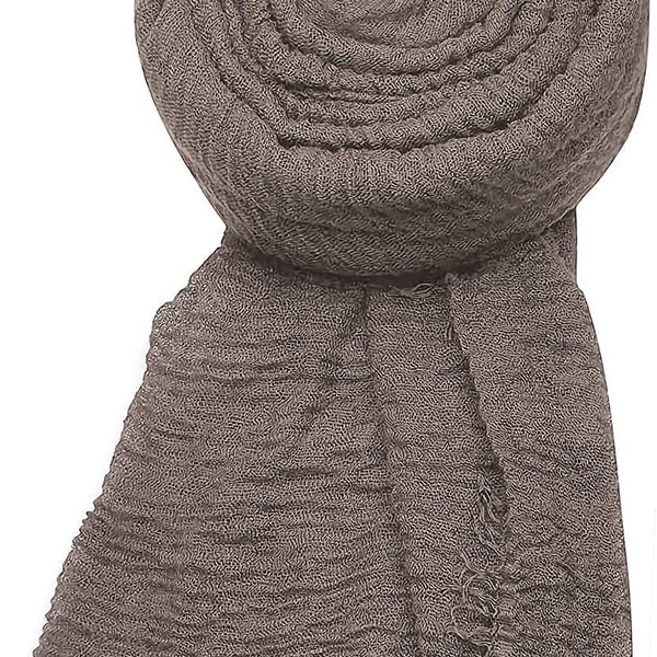 World of Shawls Chic Ladies Cotton Blend Crinkle Distressed Effect Scarf with Fringed Edges (Mocha)