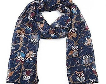 Ladies Owl Print Long Scarf Neck Scarves Winter Gifts Christmas