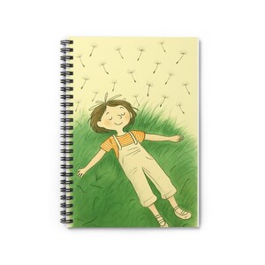 Cuaderno espiral de dientes de león: línea rayada, día de paz, diario infantil, bloc de notas floral, diario infantil bonito, cuaderno de bocetos botánicos