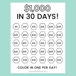 Money Saving Challenge Printable Save 1000 in 30 Days Savings Tracker Savings Planner image 1