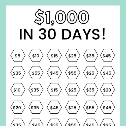 Money Saving Challenge Printable Save 1000 In 30 Days Etsy Uk