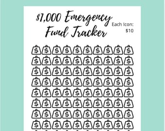 1,000 Dollar Emergency Fund Tracker, Savings Challenge Printable (PDF)
