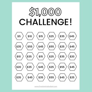 Money Saving Challenge Printable Save 1000 Challenge Savings Tracker Savings Planner image 2