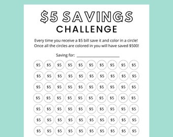 Money Saving Challenge Printable | 5 Dollar Savings Challenge | Savings Tracker | Savings Planner