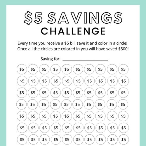 Money Saving Challenge Printable 5 Dollar Savings Challenge - Etsy
