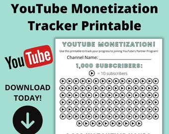 YouTube Monetization Tracker Printable | YouTube Partner Program Printable