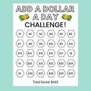 Money Saving Challenge Printable | Add A Dollar A Day! | Savings Tracker | Savings Planner