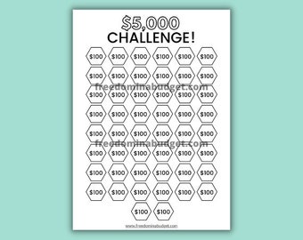 5000 Dollar Savings Challenge Printable, Savings Tracker (PDF)