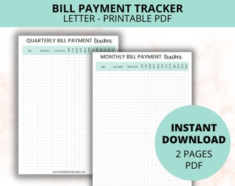 Monthly & Quarterly Bill Payment Trackers | 2 Pages | Budget Planner