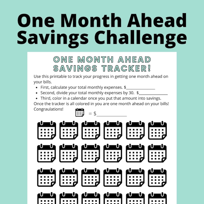 Money Saving Challenge Printable One Month Ahead Savings Tracker Savings Planner image 1