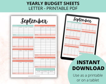 Yearly Budget Sheets Printable | Pen & Paper Budgeting