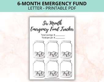 6 Month Emergency Fund Saving Challenge Printable | 6 Month Emergency Fund | Savings Tracker | Savings Planner
