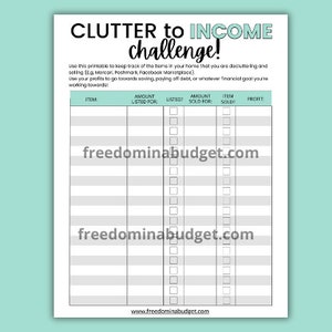 Money Saving Challenge Printable CLUTTER TO INCOME Savings Challenge Savings Tracker Savings Planner image 2