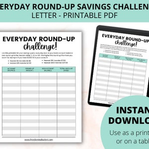 Money Saving Challenge Printable EVERYDAY ROUND-UP Savings Challenge Savings Tracker Savings Planner image 1