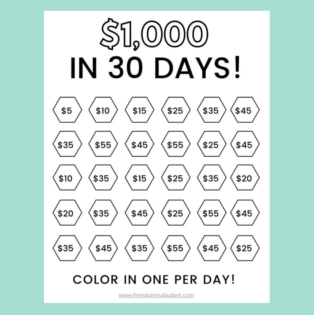 Money Saving Challenge Printable Save 1000 in 30 Days