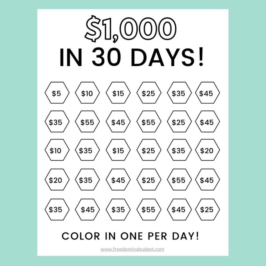 Money Saving Challenge Printable Save 1000 in 30 Days Etsy