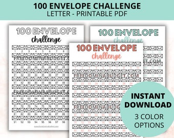 100 Envelope Challenge Printable | Savings Tracker | Savings Planner