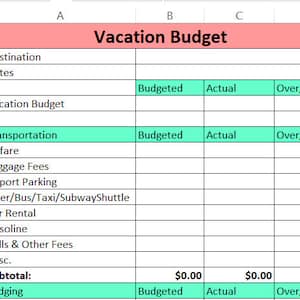 Vacation Budget Template | Zero-Based Budget | Excel Download