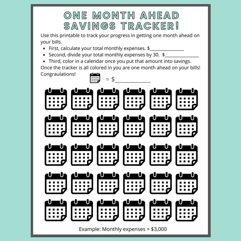 Money Saving Challenge Printable One Month Ahead Savings Etsy
