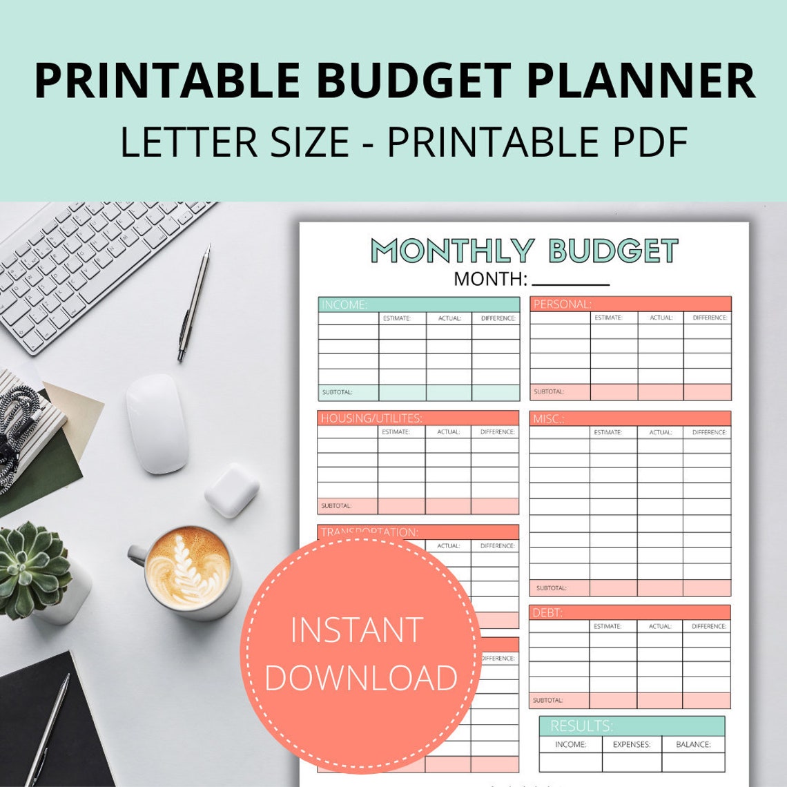 Monthly Budget Printable Pen & Paper Budgeting Etsy