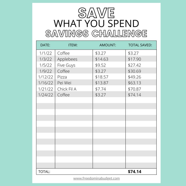 Save What You Spend Challenge Printable image 2