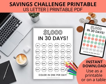 1000 Dollar Savings Challenge Printable | Finance Tracker (PDF)
