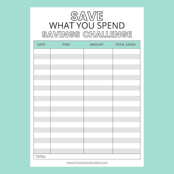 Save What You Spend Challenge Printable | Etsy