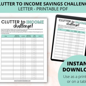 Money Saving Challenge Printable CLUTTER TO INCOME Savings Challenge Savings Tracker Savings Planner image 1