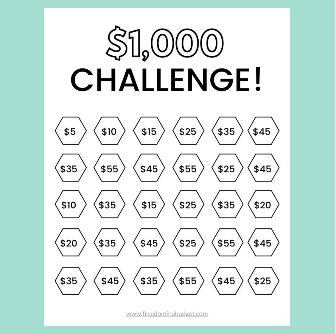 Money Saving Challenge Printable Save 1000 Challenge - Etsy