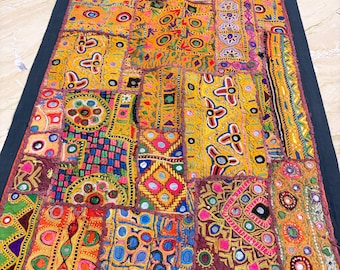 Vintage  Tribal Patchwork TapestryWall Hanging Embroidery Wall Art Home Style Living Room Decor, Ethnic Vintage Banjara Tapestry(20*35) inc