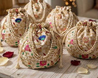 Embroidered Silk Potli Bag - Indian Handmade Party Favor (Lot of 100 Pcs, 9x10 inches)