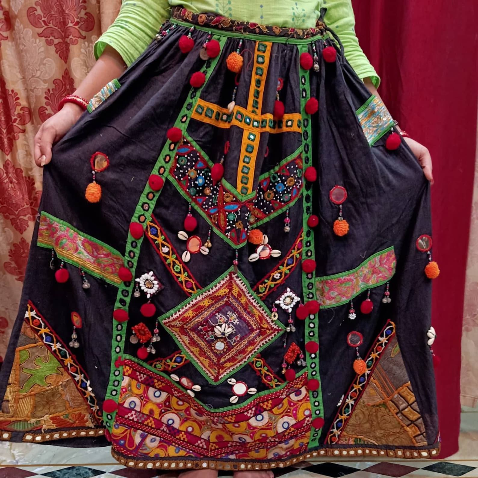 Vintage Indian Embroidered Mirror Skirt Rabari Banjara Skirt Etsy