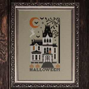 Halloween Haunted House Cross Stitch Pattern PDF | Halloween Cross Stitch Pumpkin Chart | Printable Cross Stitch Embroidery Design