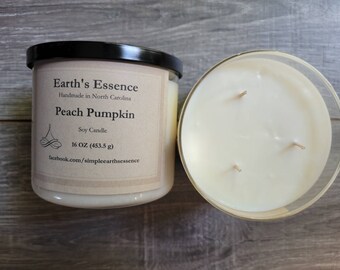 Peach Pumpkin 16 oz 3-Wick Soy Candle, Handmade Soy Candle, Fall Candle, Pumpkin Scented, Fall Scented Candle, 3 Wick Candles