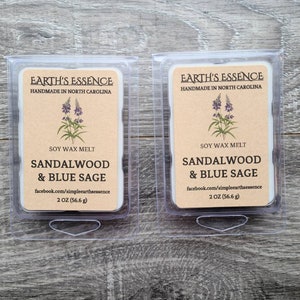 Sandalwood & Blue Sage Soy Wax Melt, Handmade 2oz