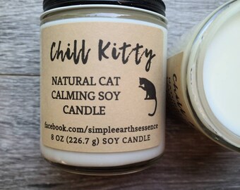 Chill Kitty 8 oz Soy Candle, Handmade Soy Candle, Natural Cat Calming Candle, Candles for Pets, Lavender and Chamomile Candle, Soy Candle