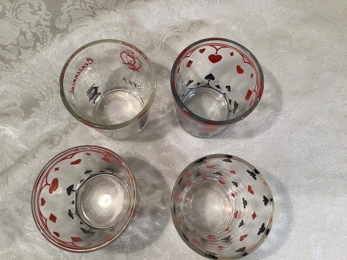 Vintage Swartz Mustard glasses with poker/card details Etsy
