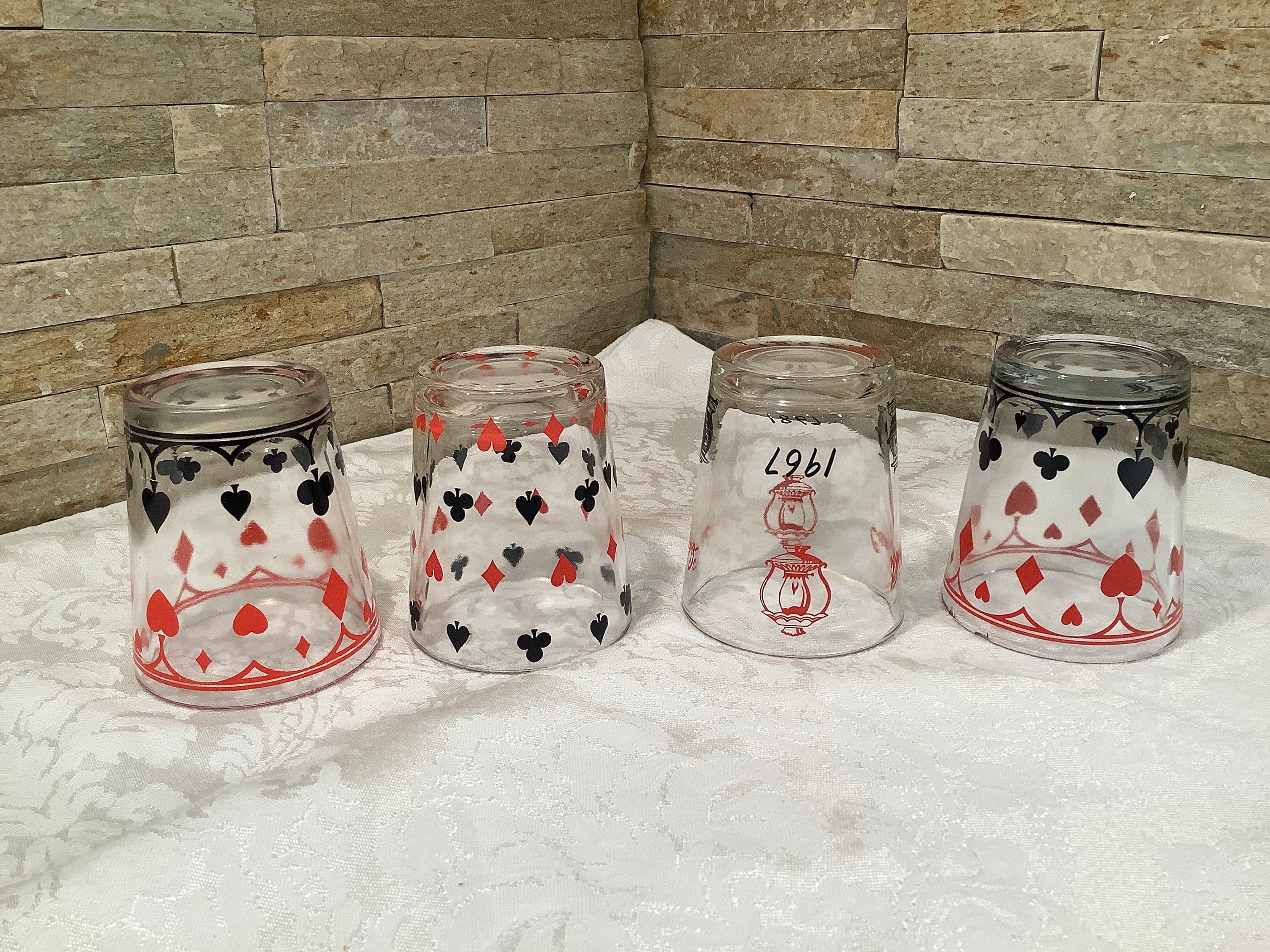 Vintage Swartz Mustard glasses with poker/card details Etsy