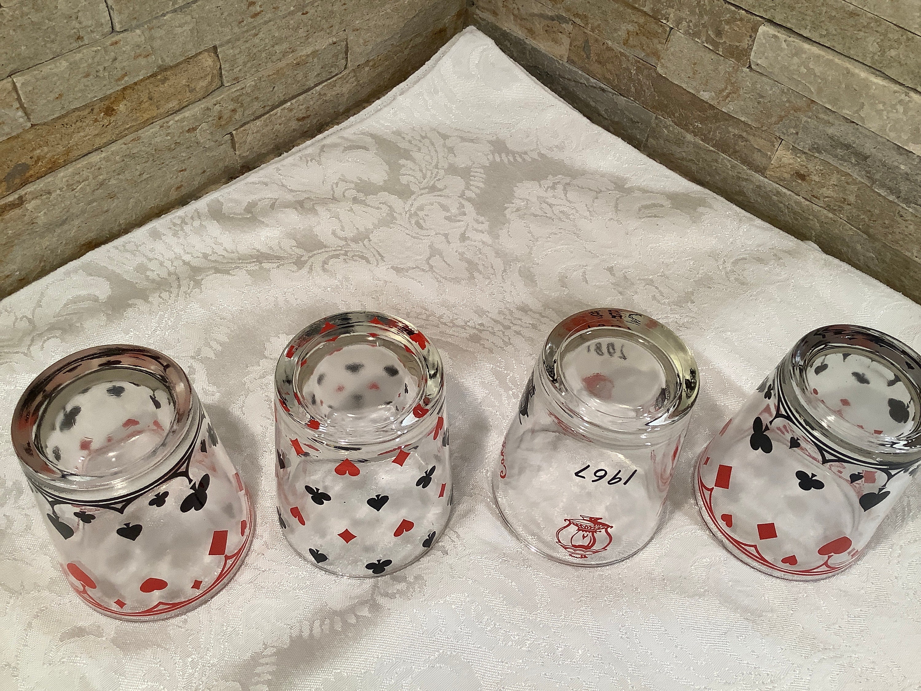 Vintage Swartz Mustard glasses with poker/card details Etsy