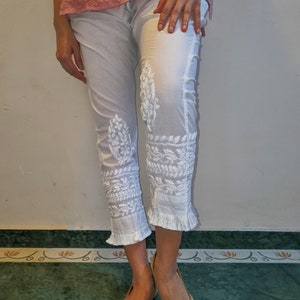 Cotton straight Pants with tassel lace