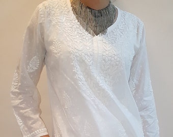 Gulia White Cotton Tunic (Fabric Embr.)
